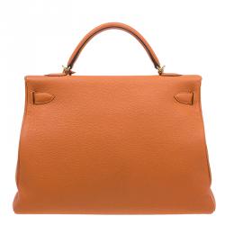 Hermes Orange Togo Leather Kelly 40 Bag