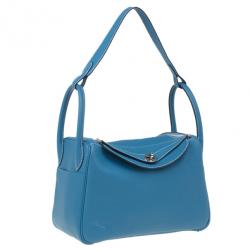 Pre Owned Hermes Blue Clemence Leather Lindy Bag 30
