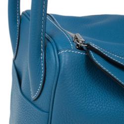 Pre Owned Hermes Blue Clemence Leather Lindy Bag 30