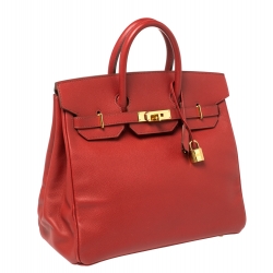 Pre Owned Hermes Rouge Vif Epsom Leather Gold Hardware HAC Birkin 32 Bag