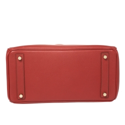 Pre Owned Hermes Rouge Vif Epsom Leather Gold Hardware HAC Birkin 32 Bag