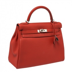 مملوكة مسبقًا Hermes Rouge Piment Togo Leather Palladium Hardware Kelly Retourne 32 Bag