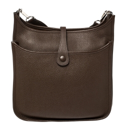 Pre Owned Hermes Chocolat Togo Leather Evelyne III PM Bag