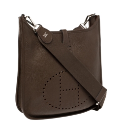 Pre Owned Hermes Chocolat Togo Leather Evelyne III PM Bag
