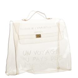Pre Owned Hermes White Vinyl  Kelly Tote Bag