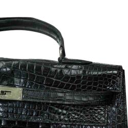 Hermes Black Porosus Crocodile Leather Gold Hardware Kelly Bag