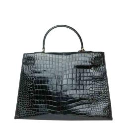 Hermes Black Porosus Crocodile Leather Gold Hardware Kelly Bag