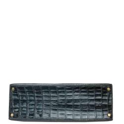 Hermes Black Porosus Crocodile Leather Gold Hardware Kelly Bag