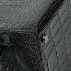 Hermes Black Porosus Crocodile Leather Gold Hardware Kelly Bag