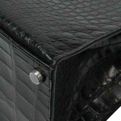 Hermes Black Porosus Crocodile Leather Gold Hardware Kelly Bag