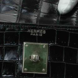 Hermes Black Porosus Crocodile Leather Gold Hardware Kelly Bag