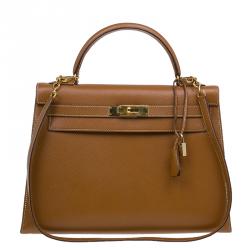 Pre Owned Hermes Orange Epsom Leather Gold Hardware Kelly Sellier 32 Bag