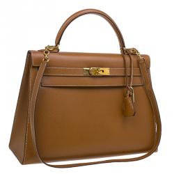 Pre Owned Hermes Orange Epsom Leather Gold Hardware Kelly Sellier 32 Bag