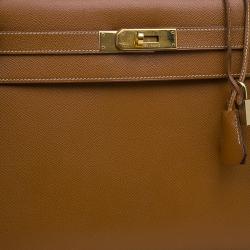 Pre Owned Hermes Orange Epsom Leather Gold Hardware Kelly Sellier 32 Bag