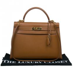 Pre Owned Hermes Orange Epsom Leather Gold Hardware Kelly Sellier 32 Bag