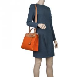 مملوكة مسبقًا Hermes Brown/Orange Canvas and Leather Herbag Zip PM Bag