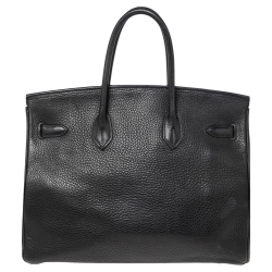 Hermes Noir Taurillon Clemence Leather Palladium Plated Birkin 35 Bag