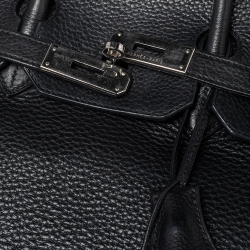 Hermes Noir Taurillon Clemence Leather Palladium Plated Birkin 35 Bag