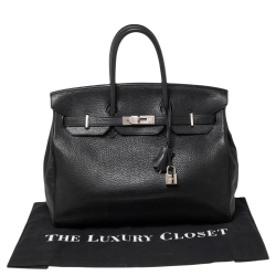 Hermes Noir Taurillon Clemence Leather Palladium Plated Birkin 35 Bag