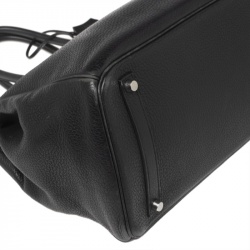 Hermes Noir Taurillon Clemence Leather Palladium Plated Birkin 35 Bag