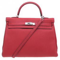 Pre Owned حقيبة هيرمس كيلي ريتورن 35 جلد كليمينس أحمر إكسسوار بلاديوم