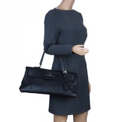 Pre Owned Hermes Black Clemence Leather Paladdium Hardware Shoulder Kelly 42 Bag