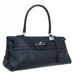Pre Owned Hermes Black Clemence Leather Paladdium Hardware Shoulder Kelly 42 Bag