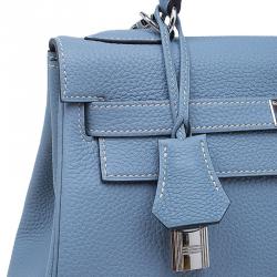 Pre Owned Hermes Blue Lin Togo Palladium Hardware Kelly Retourne 32 Bag