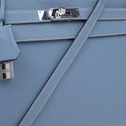 Pre Owned Hermes Blue Lin Togo Palladium Hardware Kelly Retourne 32 Bag