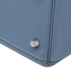 Pre Owned Hermes Blue Lin Togo Palladium Hardware Kelly Retourne 32 Bag