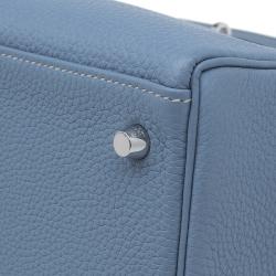 Pre Owned Hermes Blue Lin Togo Palladium Hardware Kelly Retourne 32 Bag