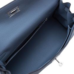 Pre Owned Hermes Blue Lin Togo Palladium Hardware Kelly Retourne 32 Bag