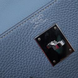 Pre Owned Hermes Blue Lin Togo Palladium Hardware Kelly Retourne 32 Bag
