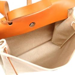 Pre Owned Hermes Tan Leather and Beige Toilea Canvas Herbag MM