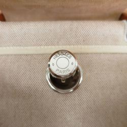 Pre Owned Hermes Tan Leather and Beige Toilea Canvas Herbag MM