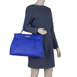 Pre Owned Hermes Bleu Royale Cuir Palladium Hardware Kelly 40