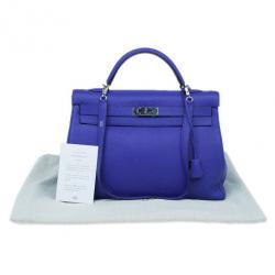 Pre Owned Hermes Bleu Royale Cuir Palladium Hardware Kelly 40