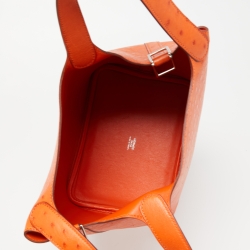 Pre Owned Hermès Tangerine Ostrich Picotin Lock 18 Bag
