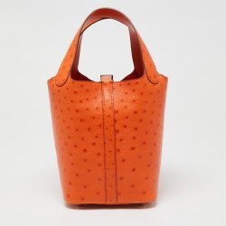 Pre Owned Hermès Tangerine Ostrich Picotin Lock 18 Bag
