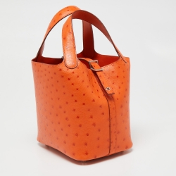 Pre Owned Hermès Tangerine Ostrich Picotin Lock 18 Bag