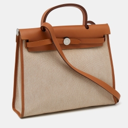 Pre Owned Hermes Naturel Vache Hunter Leather And Toile Canvas Herbag Zip 31 Bag