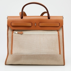 Pre Owned Hermes Naturel Vache Hunter Leather And Toile Canvas Herbag Zip 31 Bag