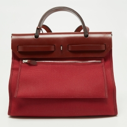مملوكة مسبقًا Hermès Rouge Grenat/Rouge H Canvas and Leather Herbag Zip 31 Bag