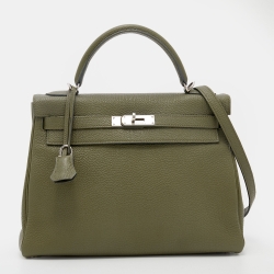 Olive Green Hermes Kelly Bag with Palladium Hardware - Handbags