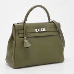 Pre Owned Hermes Vert Veronese Togo Leather Palladium Finish Retourne Kelly 32 Bag