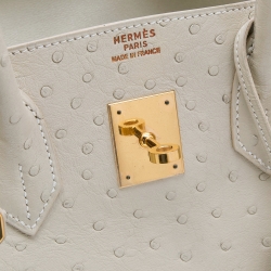 Pre Owned Hermes Parchemin Ostrich Leather Gold Finish Birkin 35 Bag