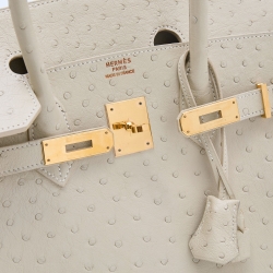 Pre Owned Hermes Parchemin Ostrich Leather Gold Finish Birkin 35 Bag