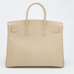 Pre Owned Hermes Parchemin Ostrich Leather Gold Finish Birkin 35 Bag