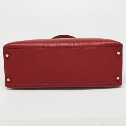 Hermes Rouge Garance Fjord Leather Palladium Finish Kelly Sellier 35 Bag