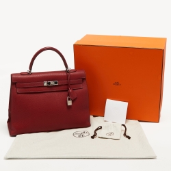 Hermes Rouge Garance Fjord Leather Palladium Finish Kelly Sellier 35 Bag